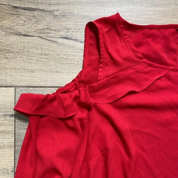 Lane Bryant Womens Cold Shoulder Long Sleeve Ruffle Top Size 16 Red - Picture 8 of 12